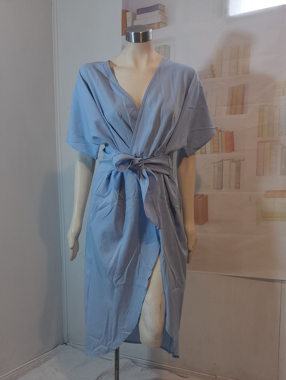 & Other Stories Pale Blue Wrap Midi Dress with Tie Waist
